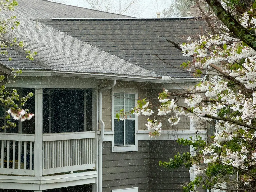 rainy day outdoor heat pump residential home Pacific Northwest damp weather