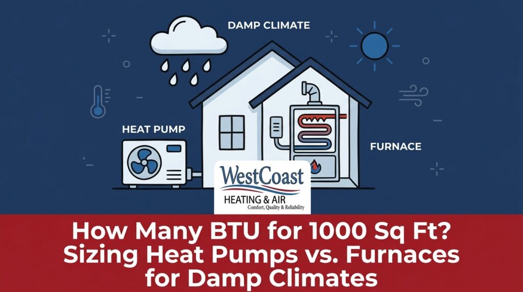 How Many BTU for 1000 Sq Ft? Sizing Heat Pumps vs. Furnaces for Damp Climates — featured image